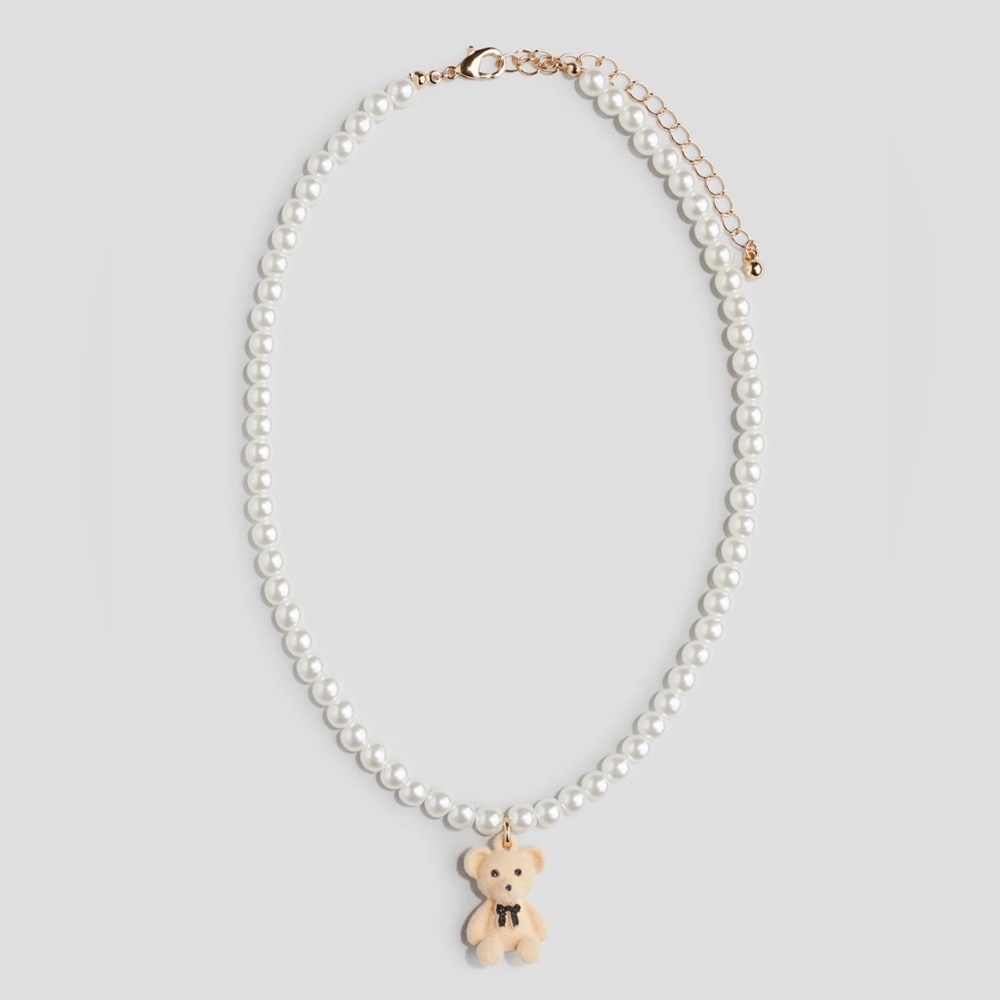 NWT H&M Kids Pendant Necklace Pearls with Teddy Bear Charm
